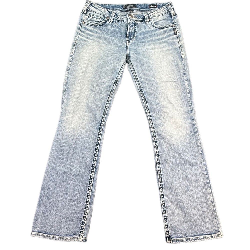 Silver Jeans Co Suki Baby Boot Women 34 Light Wash Stretch Denim L94514SJ B177